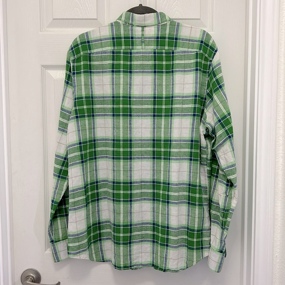 BANANA REPUBLIC SLIM-FIT PLAID LINEN/COTTON SHIRT MEN BUTTON DOWN FLIP CUFF SZ L - Picture 8 of 10